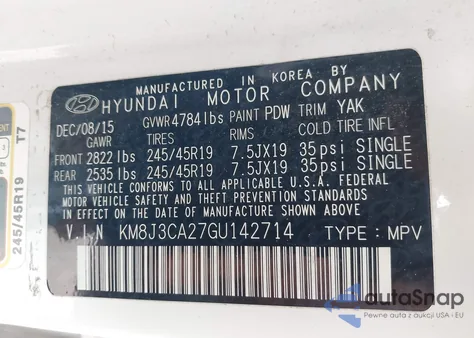 2016 Hyundai Tucson Limited from USA, damaged, VIN KM8J3CA27GU142714